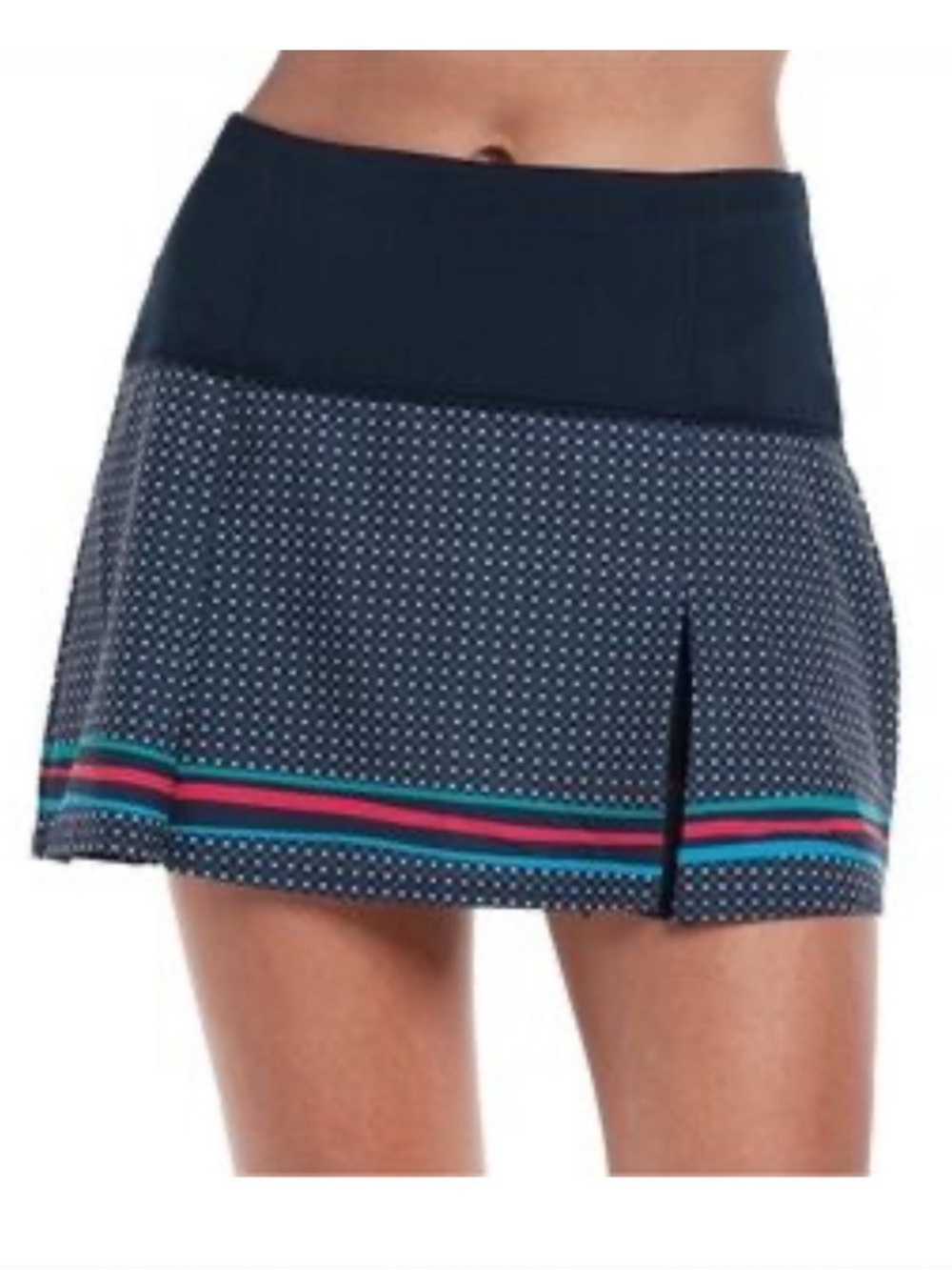 Lucky in Love Navy Polka Dot Athletic Skirt with Pink & Teal Stripe XL